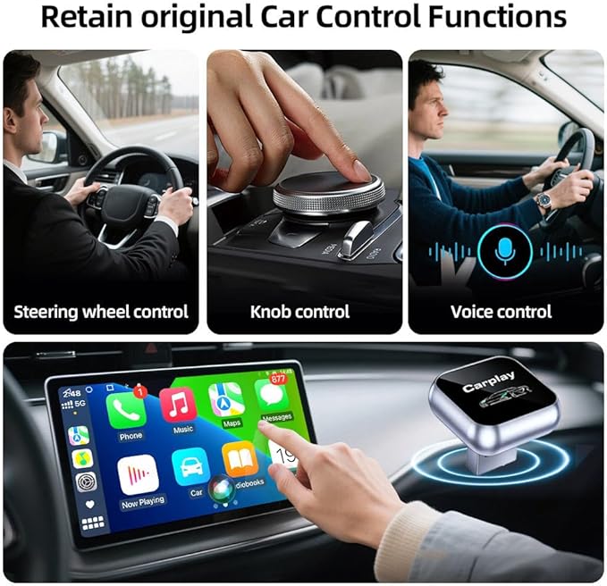 2026 Upgraded Wireless CarPlay Adapter for Apple iPhone, Plug and Play, Fast Auto-Connect, Realtek 8730E Chip Stable & No Latency, Wired to Wireless Adapter with USB-A/Type-C Port Gray-CT (CT106)
