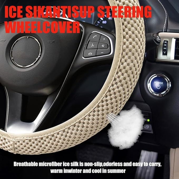 Elastic Stretch Steering Wheel Cover, Universal 15 Inch Car Steering Wheel Protector, Beige