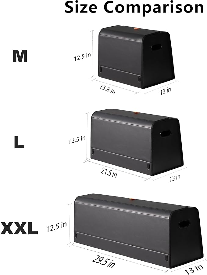 XDV Trunk Organizers, Car Organizers, Storage Solutions, and Car Storage Organizers for SUVs, Sedans, Back Seats, and Luxury Vehicles with Lid, Leather, Small, Large Car shoes box (Plain Black, M)