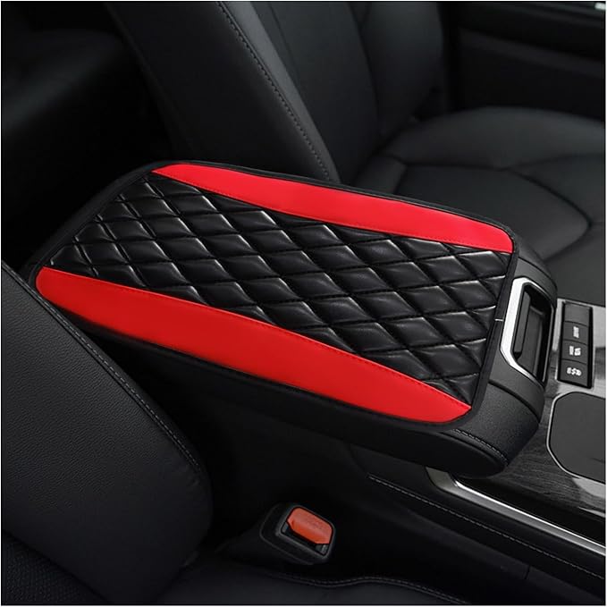 Car Center Console Cushion Pad, PU Leather Waterproof Auto Armrest Box Cover Protector, Comfortable Armrest Seat Box Cover Mat, Universal Car Accessories for SUV Truck (Red)