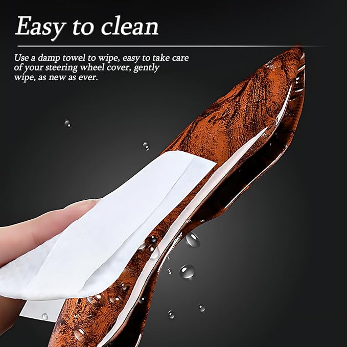 AUCELI Car Wood Grain Steering Wheel Cover, Anti-Skid Segmented Auto Steering Wheel Protector, Automotive Interior Accessories, Universal for Most Vehicles Men and Women