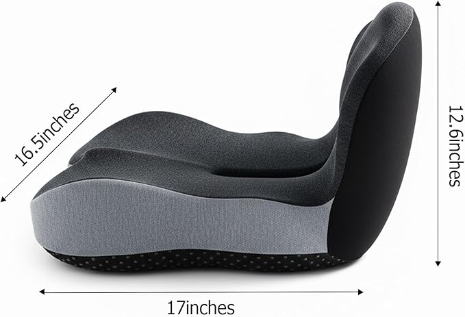 Memory Foam Seat Cushion, L-Shaped Ergonomic Office Chair Cushion for All-Day Sitting Comfort, Relieving Back & Tailbone Pain, Supportive Seat Cushions for Office Desk Gaming (Black Gray)
