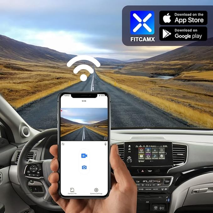 Fitcamx 2K Dual Dash Cam for 2016-2022 Honda Pilot & Passport 2019-2025 Touring EX LX Elite Sport EXL (DZ-0337), OEM Look, Front 1440P+Rear 1080P Video, WiFi APP, Loop Recording G-Sensor, 64GB Card