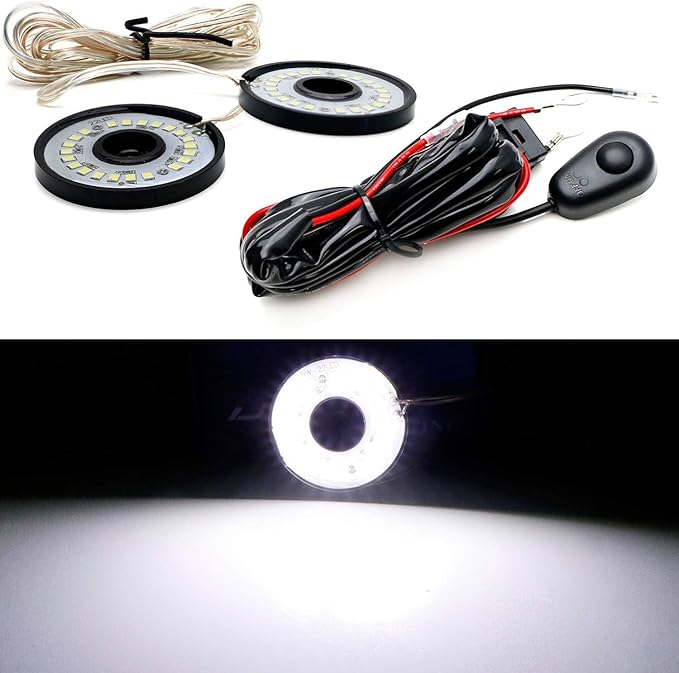 iJDMTOY 22-Diode 2-1/4-Inch LED Circle Under Hood, Truck Bed, Cargo Area Illumination Lighting Kit w/Relay On/Off Switch, Universal Fit for Car Truck SUV