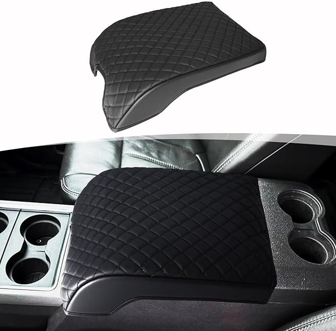 Center Console Cover for 2011-2016 Ford F250 F350 F450 F550 Super Duty Accessories, PU Leather Armrest Cushion Pad Protector, Anti-Scratch, Black (Fits Bucket Seat Console Only)