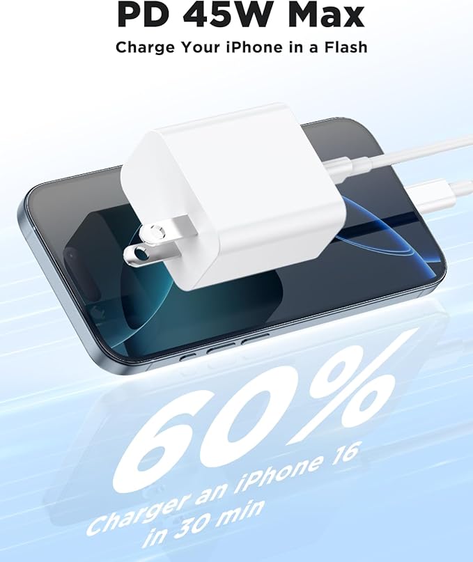 45W iPhone 17 Air 16 15 Pro Max Charger Fast Charging 6FT/10 FT/10FT,Super Fast USB C Charger Block with Extra Long Type C Charger Cable,PD Quick Adapter 3.0 for iPhone 17 16 15/17 16e 15Pro/16 Plus