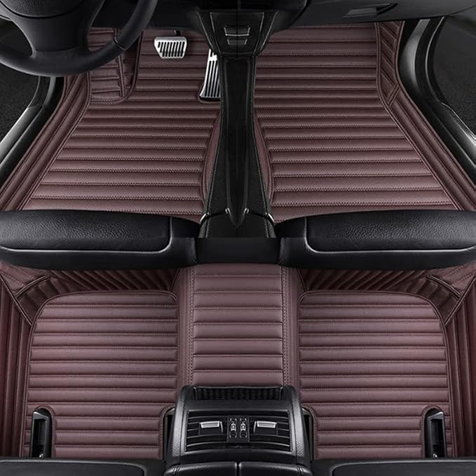 Custom Floor Mats for Cars fit 95% Sedan SUV Sports Car Full Coverage All Weather Men Women Pads Protection Non-Slip Leather Floor Liners (Brown Horizontal Stripes)