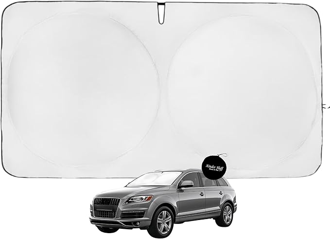 Windshield Sun Shade -Certified 99.87% UVB & 99.02% UVA Car Sun Shade. Award Winning Sunshade - Patented Technology | Compatible for Audi Q7 (2007-2015) | Car Shades by Kinder Fluff