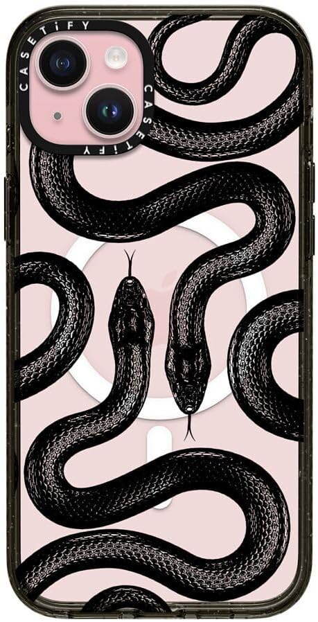 CASETiFY Impact iPhone 15 Plus Case [4X Military Grade Drop Tested / 8.2ft Drop Protection/Compatible with Magsafe] - Animal Prints - Black Kingsnake - Clear Black