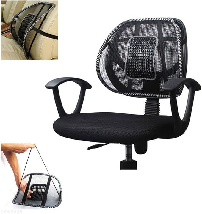 2 Pc Cool Vent Cushion Mesh Back Lumbar Support Car Office Home Chair Seat Black Mesh Back Lumbar Support, Back Support Seat Cushion with Breathable Mesh for Office Chairs Car 14.5" H x 16" W x 6" D