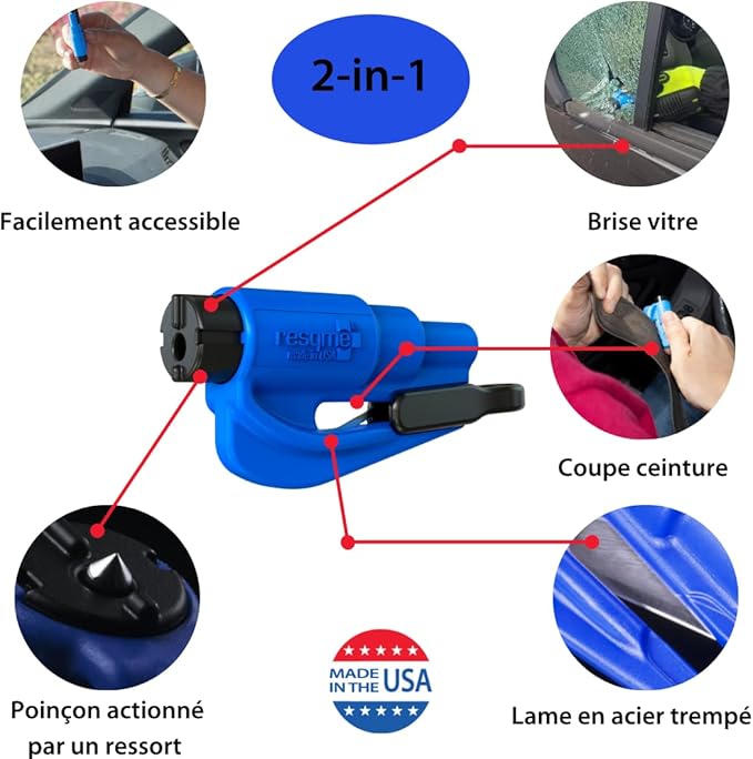 resqme The Original Compact Emergency Keychain Car Escape Tool, Seatbelt Cutter and Window Breaker, Made in USA, Pack of 2