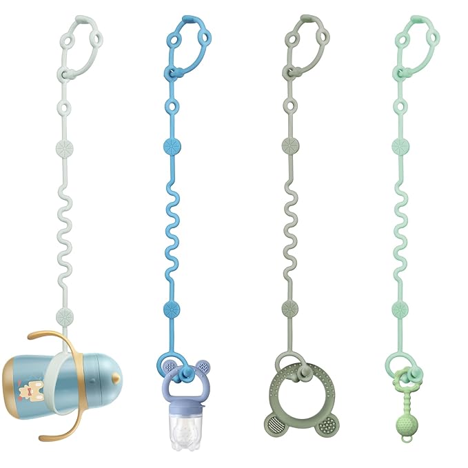 LittleHugs Toy Straps for Baby, Adjustable Toy Holder for Stroller Accessories, Silicone Tether Pacifier Clip, No Throw Travel Essential Leash for High Chair, Car Seat (boy-4 Pack)