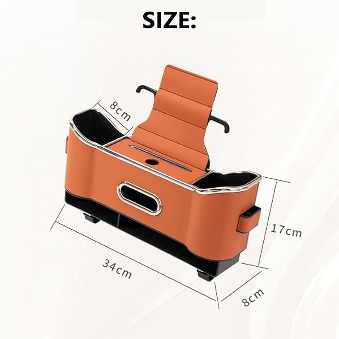 Multifunctional Car Seat Logo Storage Box, Universal Car Organizer with 2 Drink Cup Holder (Red)