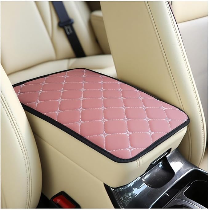 Car Center Console Cushion Pad, PU Leather Vehicle Armrest Cover Protector, Anti-Scratch Automotive Interior Arm Rest Seat Box Mat Accessories, Universal for SUV Sedan Truck (Pink)