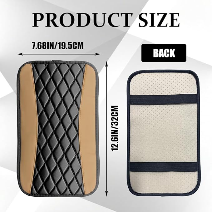 Car Center Console Cushion Pad, Arm Rest Covers, 12.6"×7.5" Leather Waterproof Auto Armrest Seat Box Protector, Auto Comfortable Center Console Cover Universal for Most Vehicles (Beige)