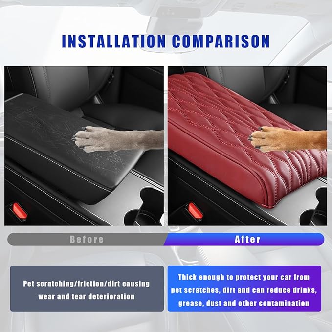 Ziciner Car Center Console Cover, Leather Memory Foam Armrest Cushion Protection Pad, Waterproof Hand Rest Pillow with Height Increase, Universal Accessory for Most Car (Wine Red)