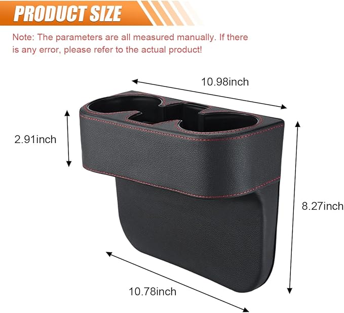 Car Cup Holder, PU Leather Car Seat Gap Filler Organizer Cup Drink Holder, Multifunctional Coin Bucket Cell Mobile Phone Holders, Auto Front Console Storage Box for Most Cars (Black)