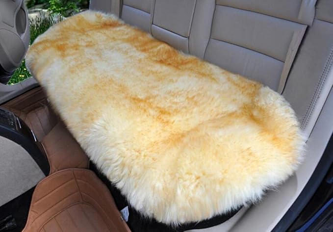 Winter Warmth: Universal Sheepskin Seat Cushion Cover - Natural Wool, for Cars, Trucks, SUVs & Vans - Cozy & Stylish Driving Companion Rear Brown Tips