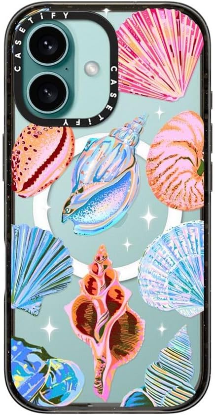 CASETiFY Impact Case for iPhone 16 [Slim / 8.2 ft. 4X Military Grade Drop Protection/Compatible with Magsafe] - Seashell - Clear Black
