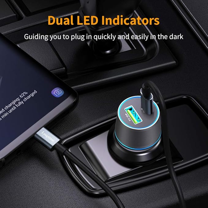 45W Fast USB C Car Charger for Google Pixel 10/10 Pro/10 Pro XL/9/9a/8/7, Galaxy S26/S25 Ultra, Looptimo Android Phone Plug PD & QC3.0 Cigarette Lighter Adapter with Rapid Charging 6.6ft Type C Cable