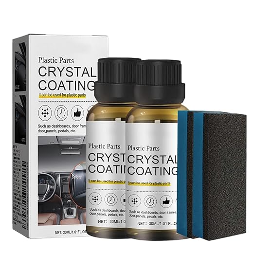 Crystal Coating for Car, 2026 New Plastic Parts Crystals Coating, Upgrade Plastics Parts Crystal Coating Plastic Restorer with Spong, Coatings Agent for Automotive Plastics (2Set)