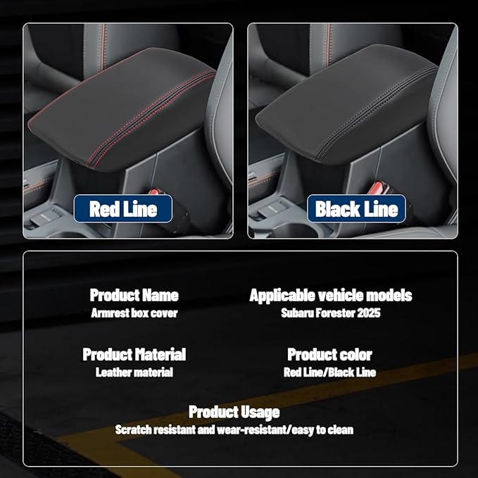 Center Console Cover Compatible with 2025 Subaru Forester Armrest Box Cover Car Interior Accessories Arm Rest Cushion Pad Waterproof Anti Slip Stain Resistant Black Stitching