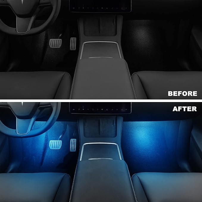 4 Pcs Interior LED Lights Bulbs Kit Compatible with Tesla Model 3, Y, X, S, Super Bright Replacement Light Bulbs for Footwell, Door Puddle, Trunk, Frunk - for Tesla Accessories (Blue)
