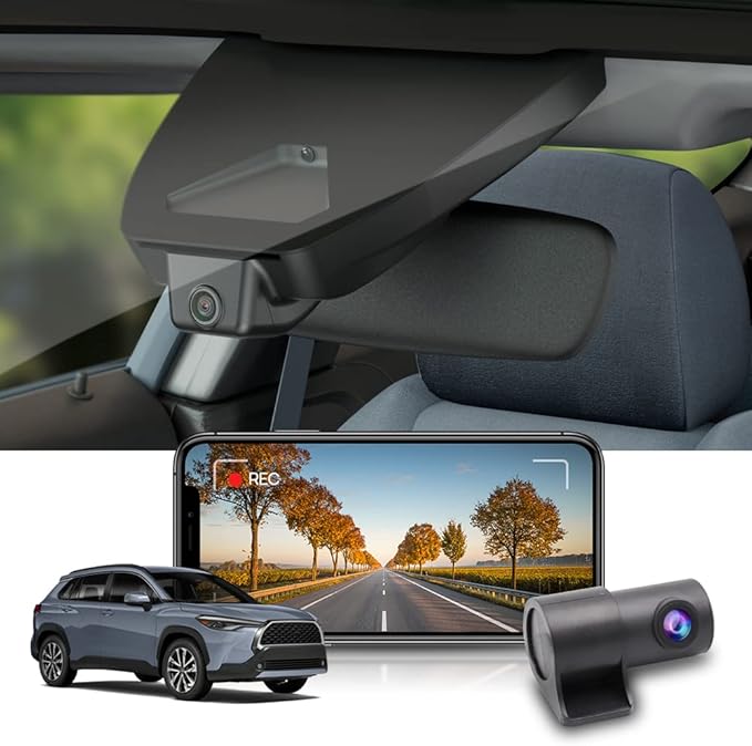 Fitcamx Front 2K+Rear 1080P Dash Cam Adapts for Toyota Corolla Cross 2023-2026 Hybrid (NOT Corolla), OEM Style, Dual HD Video, Built-in WiFi & APP, Loop Recording, G-Sensor, Easy to Use, 64GB Card
