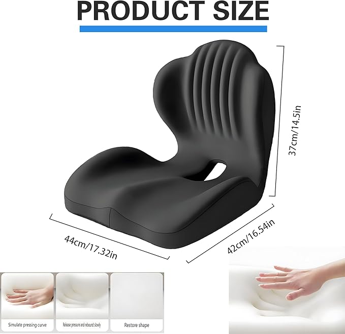 Seashell Memory Foam Seat Cushion -for Office Chair, Truck seat, Car Seat, Airplane Back Support & Sciatica Relief & Tailbone & Coccyx Pain Relief for Long Sitting and Driving(Black)