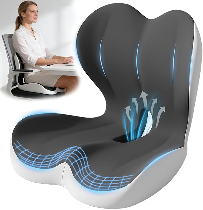 Lumbar Support Seat Cushion, Memory Foam Ergonomic Cushion for Sciatica, Hip & Tailbone Pain Relief – Office Chair, Car Seat, Gaming Chair for Long Hours Sitting & Drivers