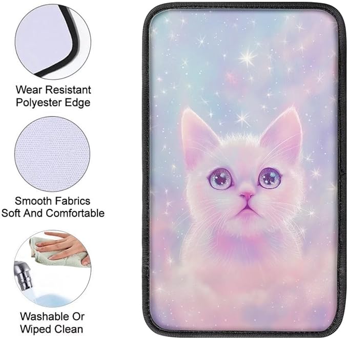 Dreaweet Car Armrest Cover Universal Center Console Cover Pad for Cars SUV Trucks Sedan Soft Comfortable,Cat Car Accessories for Women Girly Interior Cute