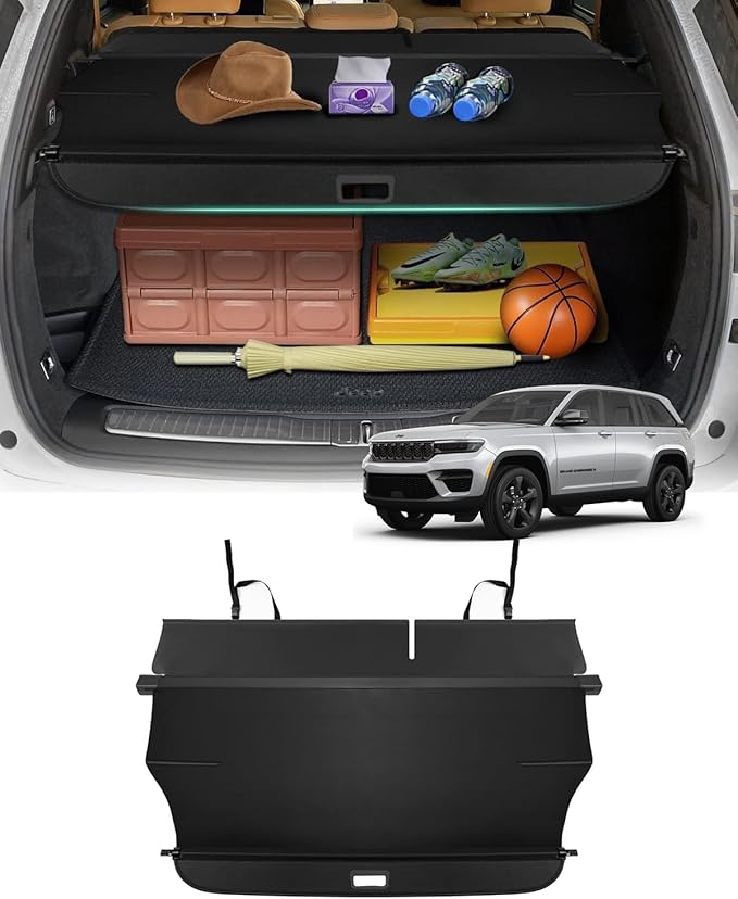Powerty Retractable Cargo Cover for 2019-2023 Jeep Cherokee(NOT for Grand Cherokee), Canvas Texture Trunk Cover Privacy Screen Rear Security Shade for Cherokee Accessories (with Extented Cover)