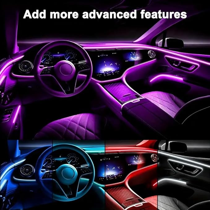 Car LED Interior Strip Lights, RGB Car Interior LED Light Wireless APP and Remote Control, 9 in 1 Ambient Lighting Kit with 236 Inches Fiber Optic, EL Wire Lights for Car Inside