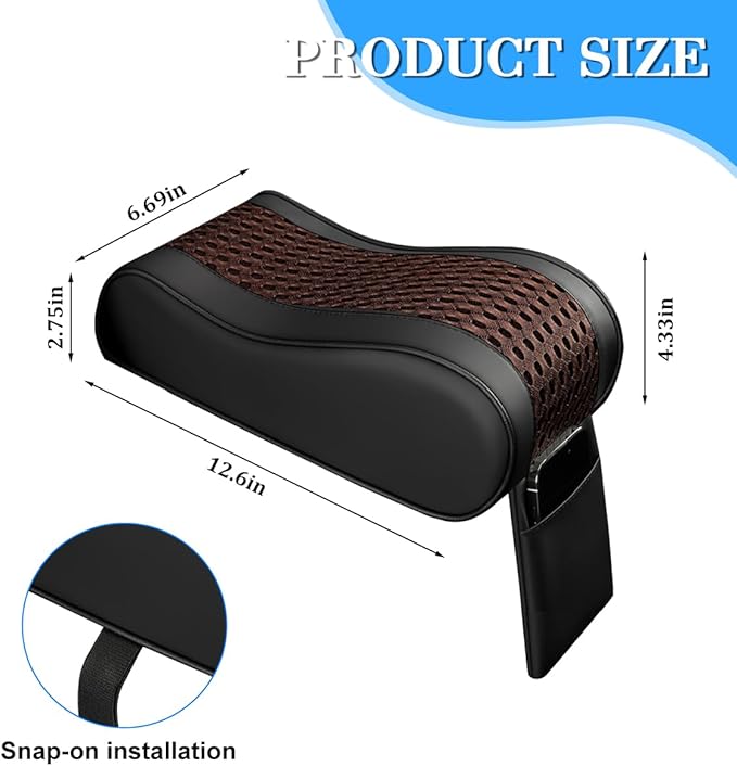 Car Armrest Cushion, Soft Memory Foam Leather Vehicle Armrest Pillow with Storage Bag, Multifunctional Automotive Interior Center Console Arm Rest Pad, Universal for Most Vehicles (Coffee)