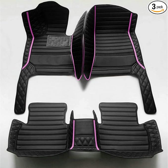 KaiLaiCarCustom Automotive Car Floor Mats for 99.99% Sedan SUV Sports Car Men Women Protection Full Coverage Pads Anti-Slip Leather Floor Lining (Black + Pink bar, E- Diamond + Strip +Color Bars)