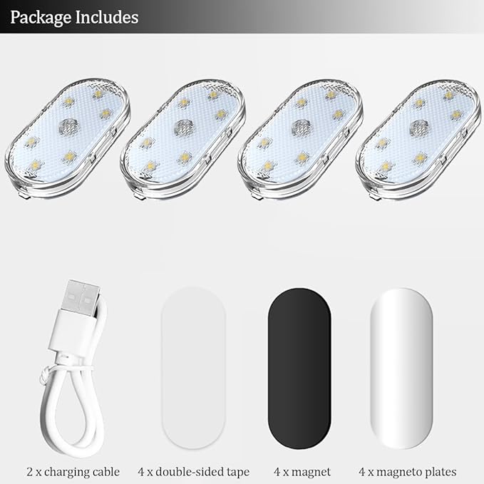4 PCS Car Led Lights Interior,7 Colors Ambient Lighting Car Interior,USB Rechargeable Car Interior Reading Light,Portable Led Lights for Car