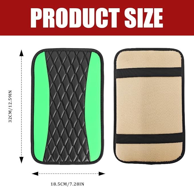 Car Center Console Cushion Pad, Armrest Cover for Car, Leather Waterproof Armrest Seat Box Cover, Auto Accessories Comfortable Arm Rest Box Cushion Pad for Most Vehicles (Green)