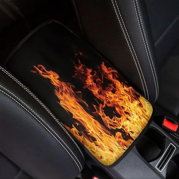 Coldinair Fire Flame Universal Car Center Console Pad Soft Armrest Protector Cover Fit for Most Vehicle,SUV,Truck,Car Interior Accessories Decor