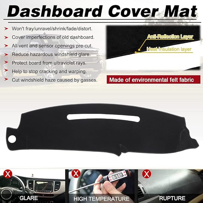 Dash Cover Custom Fit for 1997-2000 Chevy Chevrolet Silverado/GMC Sierra C1500 C2500 C3500 K1500 K2500 K3500, 1997-1999 GMC Yukon/Chevy Tahoe, Dashboard Cover Mat Pad(97-98, Black)