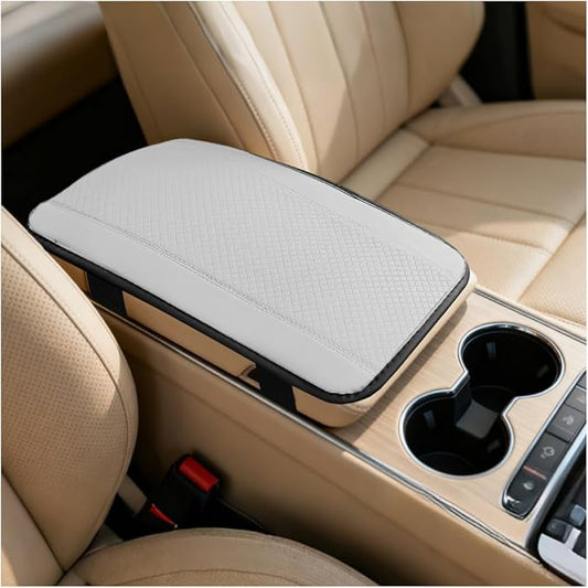 Car Center Console Cover, PU Leather Vehicle Armrest Seat Box Cover Protector, Comfortable Automotive Interior Arm Rest Cushion Pad Accessories, Universal for SUV Sedan Truck (White)