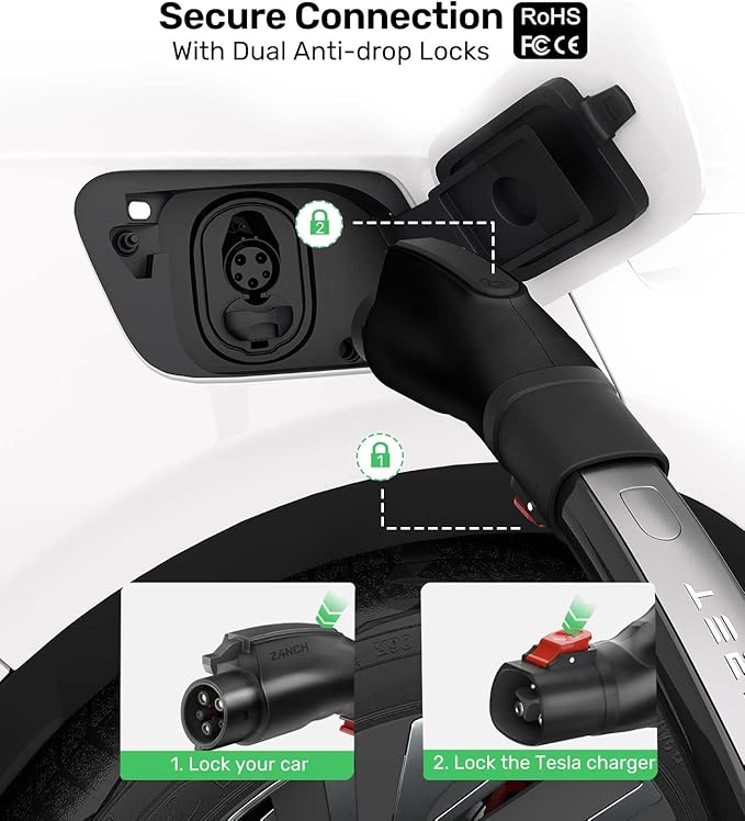 Zanch Tesla to J1772 Adapter, Military-Grade Quality, 60A 250V AC for J1772/CCS1 EVs, Compatible with Tesla Level 2 Wall Connector, Mobile Connector & Destination Charging Station - Black