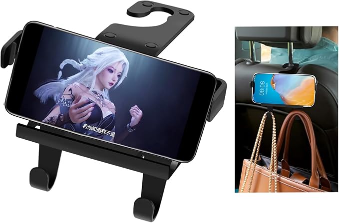 Upgraded Car Headrest Hidden Hook 2 in 1 Car Seat Hooks with Phone Holder for Purse, Hangers Vehicle Organizer ，Durable Hanger Storage Holder Organizer