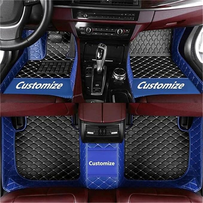 Custom Car Mats All Weather Fit Automotive Floor Mats PU Leather Protector Mat for Most Sedan, SUV, Truck Floor Mats (Black and Blue Side)