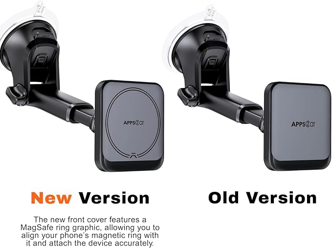 APPS2Car for MagSafe Car Mount, Magnetic Phone Holder for Car with Suction Cup, 17 Strong Magnets & Adjustable Arm, Dashboard & Windshield Phone Mount Compatible with MagSafe Case iPhone 12–17 Series