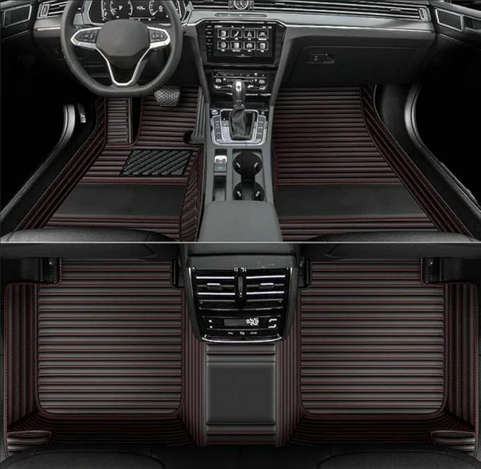 Custom Personalized Floor Mats for Cars，Luxury Full Coverage All Weather Car Floor Mats，Anti-Slip Leather Car Mat Set ，Custom Floor Mats for 99% of Cars, Trucks & SUVs (Streak Black red)