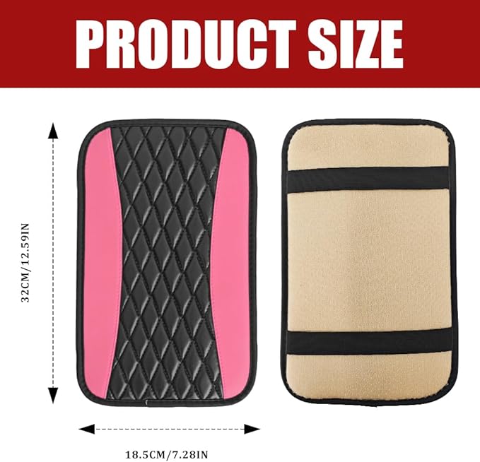 Car Center Console Cushion Pad, Armrest Cover for Car, Leather Waterproof Armrest Seat Box Cover, Auto Accessories Comfortable Arm Rest Box Cushion Pad for Most Vehicles (Pink)