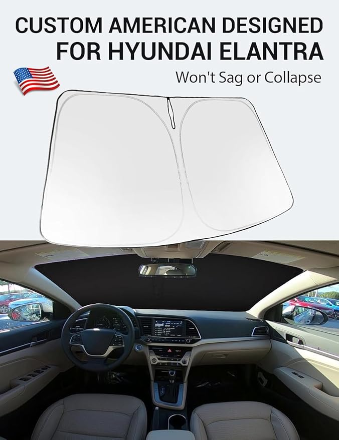 Proadsy 2026 Upgrade Windshield Sun Shade for 2017-2020 Elantra Front Window Sunshade Protector Foldable Sun Visor Blocks UV Rays Keep Car Cooler