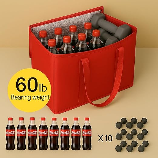 musbus 4 Pack xl Insulated Grocery shopping bag, Red, Cooler bag, zipper, Foldable, Tote, Cold and Hot,for Men/Women, Delivery, for Picnic