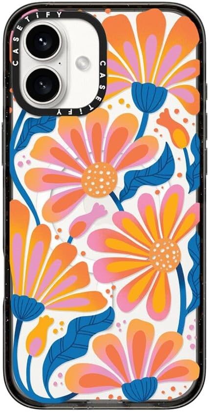 CASETiFY Impact Case for iPhone 16 Plus [Slim / 8.2 ft. 4X Military Grade Drop Protection/Compatible with Magsafe] - Lazy Daisy - Clear Black
