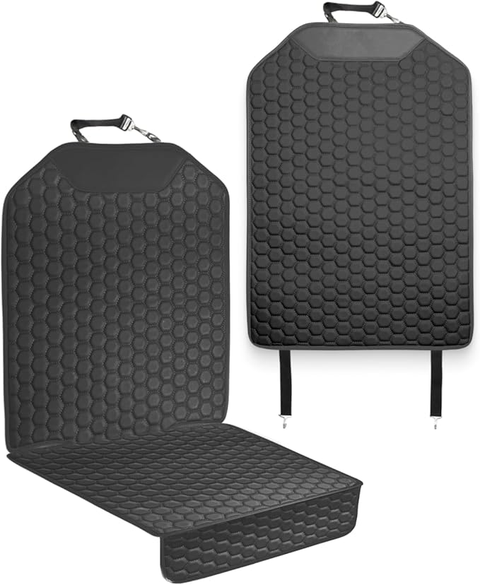Owleys Set Seat Back Organizer & Car Seat Protector Hexy Waterproof & Non-Slip Protector for Child Car Cushion for Leather and Fabric Seats (Black Set 2)